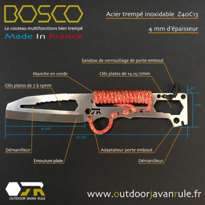 Couteau de secours nautique multifonctions Bosco, Outdoor Javan Rule, OJR